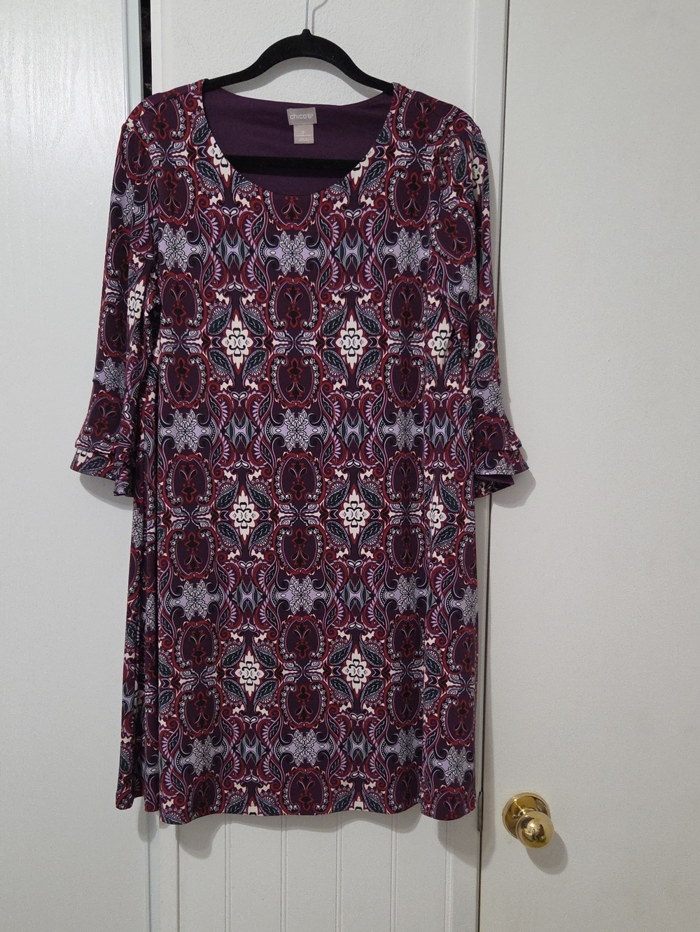 Chico's Burgundy and Purple Printed Midi Dress